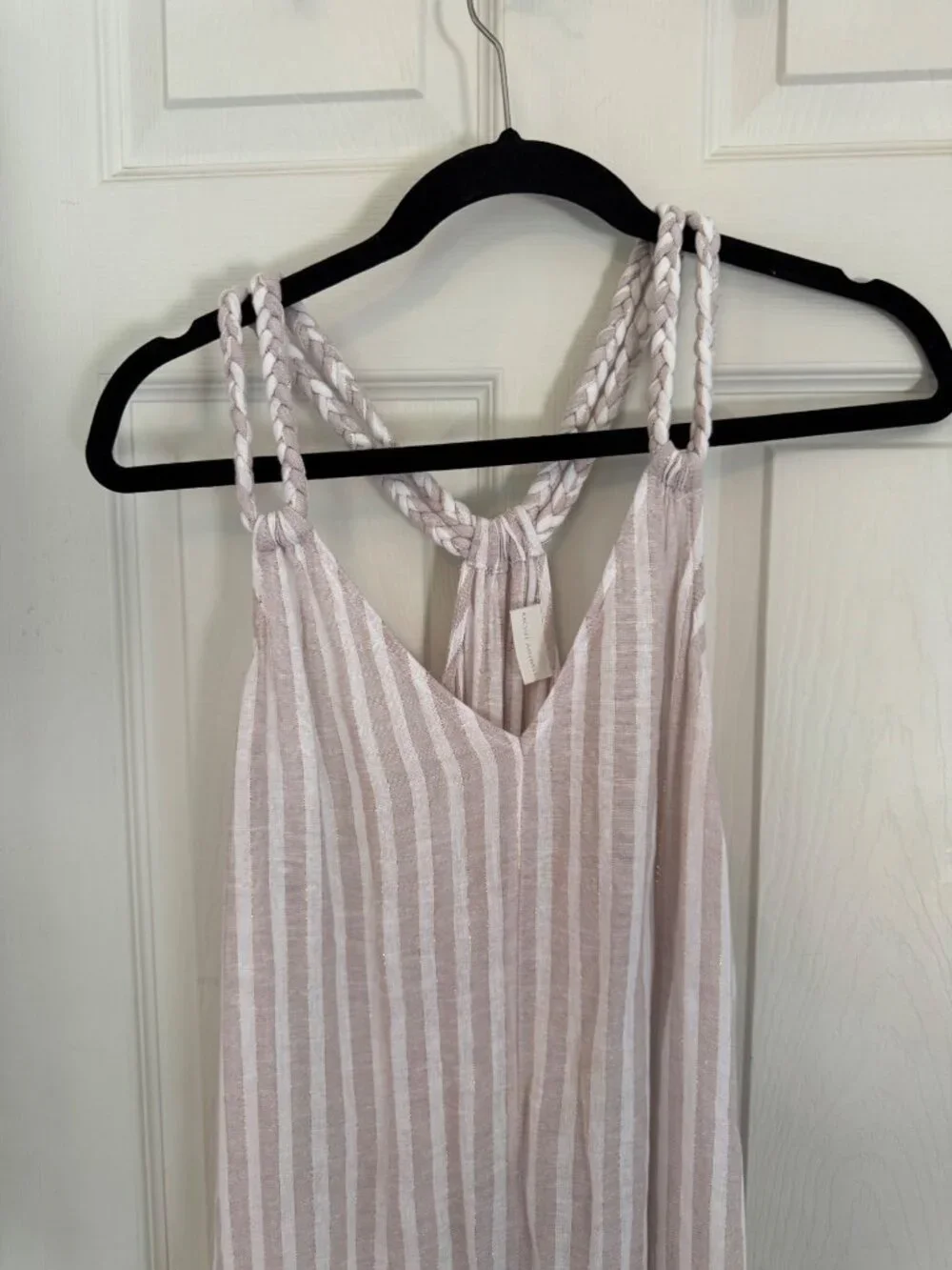 Rachel Ashwell Striped Bathing Suit Cover-up Midi Dress Linen Braided Straps L - Picture 10 of 13